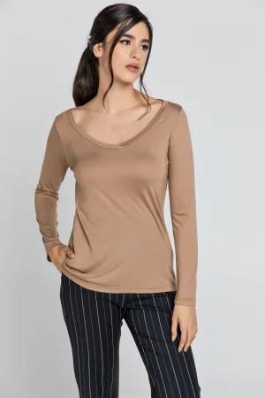Lichtbruine V Hals Top