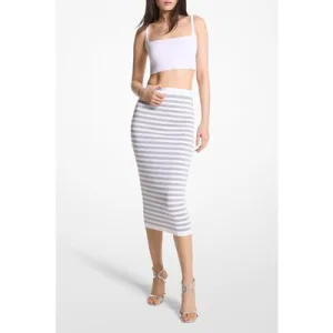 Michael Kors Pencil Skirt With Metallic Stripe In White And Silver