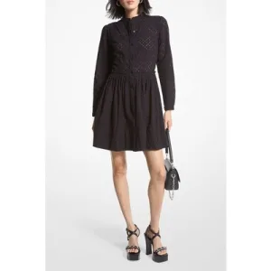 Michael Kors Geo Eyelet Shirtdress In Black
