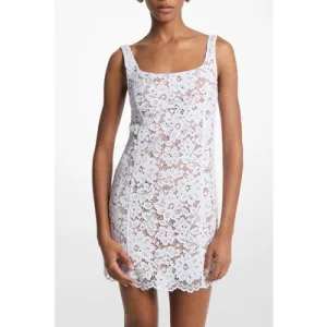 Michael Kors Square Neck Mini Dress With Lace Detail In White