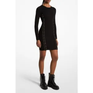 Michael Kors Ribbed Long Sleeve Dress In Black