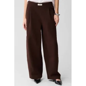 Shoeby Wide leg high waist casual broek donkerbruin