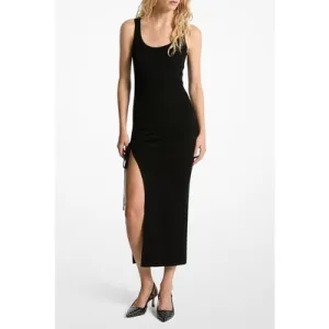 Michael Kors Ruched Scoop Neck Dress With Split Detail In Black