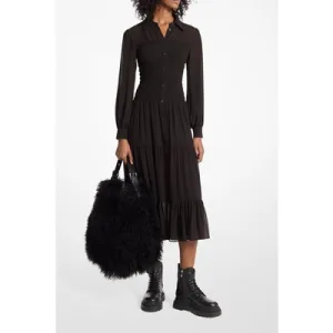 Michael Kors Smock Button Down Shirt Dress In Black