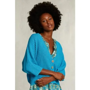 River Woods Blue V-neck Cardigan 3/4 Sleeves Blue