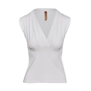 Witte mouwloze jersey top met V-hals – stretchstof