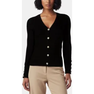 GUESS Luna Ls Ribbed Cardi Jet Black A996