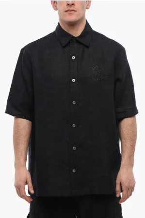 Kortmouw 90SLOGO linnen overhemd in blauw