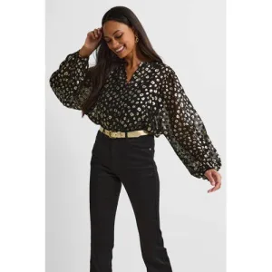 Anytime blouse met foil panterprint zwart