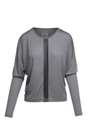 Donkergrijze top met kunstlederen detail