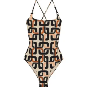 Reiss Square Neck Swimsuit Brown/cream