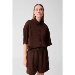 Shoeby satijnen blouse donkerbruin