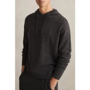 Reiss Ls Heavy Knit Hoody Charcoal Melange