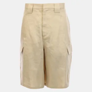 Men’s Off White Linen Cargo Shorts in Beige