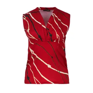 Mouwloze top van rood katoenjersey met touwprint