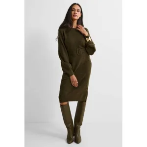 Anytime gebreide jurk met ceintuur khaki