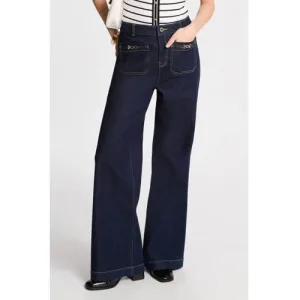Morgan high waist wide leg jeans dark blue denim