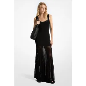 Michael Kors Scoop Neck Tier Sheer Dress In Black