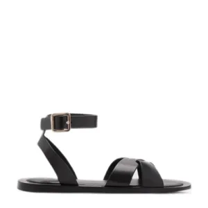 Mango leren sandalen zwart