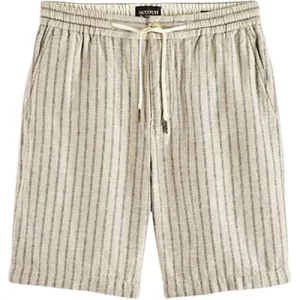 Scotch & Soda Fave- Printed Cotton/linen Bermuda Short Sand/ Black Stripe
