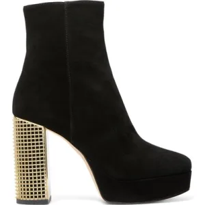 Michael Kors Maxine Platform Boot In Black With Gold Heel