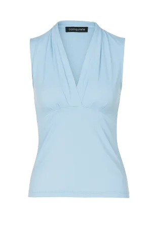 Lichtblauwe, mouwloze aansluitende top met V-hals, zachte viscosemix
