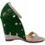 Charlotte Olympia sandalen met bladaccenten en hakken in groen en beige raffia.