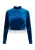 Faina Glittershirt van stretchfluweel Dames Smaragdblauw
