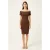 Chocoladebruine bodycon jurk met blote schouders