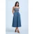 Murren Shirred midi jurk in washed denimblauw