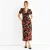 Midi-jurk met zwarte bloemenprint en kanten randjes
