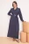 Marineblauwe platte maxi-jurk voor dames, geschikt voor casual/dagelijks gebruik met hijab.