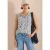 Blousetop met gespleten hals en palmboomprint