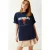 TRENDYOLMİLLA Dames Donkerblauw Grafisch Kort Oversized T-shirts
