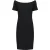 Off-Shoulder Geribde Jurk – Zwart, Eén Maat