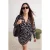 Trendyol Curve Dames Zwart Bloemenprint Kort / Mini Lang A-lijn Grote maten Jurk