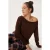 Off Shoulder Geribde Acrylen Trui