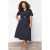 Curve damesjurken in donkerblauw, unifarben, midi-lengte, casual en aansluitend, plus size.