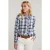 River Woods Green/purple Checked Blouse Fancy Collar