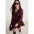 Trendyol Curve Dames Bordeaux Bloemen Kort / Mini Lang A-lijn Grote maten Jurk