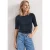 Street One Dames Shirt met golvende halslijn in effen kleur in Blauw