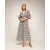 Geprinte jurk met elastische taille, V-hals en V-rug en vetersluiting