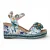 Laura Vita Facyo 75 damessandalen met sleehak, gemaakt van blauw leer met bloemenprint.