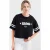 Overmaatse Crew Neck Crop T-Shirt met Motto Print