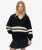 Oversized Gestreepte V-hals Trui Blauw