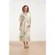 Smashed Lemon Midi jurk met groene en beige bladprint en ceintuur |