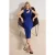 Marineblauwe, platte, mouwloze midi-jurk voor dames, geschikt voor overdag en ’s avonds. Nauwsluitende bodycon-jurk.