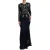 Dolce & Gabbana Blauw Kristallen Bloemenkant Lange Gown Jurk