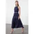 Donkerblauwe, abstracte, mouwloze maxi-jurk voor dames met normale pasvorm.