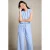 LOLALIZA cropped gestreepte top met plooien – lichtblauw